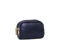 Kitise Durable Genuine Leather Three Zippered Compartments Pouch Purse In Navy Navy
