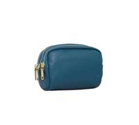 Kitise Durable Genuine Leather Three Zippered Compartments Pouch Purse In Teal Teal