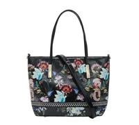 Kitise Elegant Floral Print Patent Leather Tote Shoulder Bag - BLACK