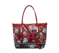 Kitise Elegant Floral Print Patent Leather Tote Shoulder Bag - RED