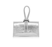 Kitise Elegant Italian Leather Tie Closure Clutch Crossbody Bag With Long Strap In Silver Silver