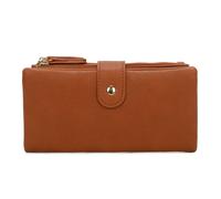 Kitise Elegant Long Wallet Clutch Card Slots Zipper Pocket Snap Closure In Brown Brown