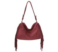 Kitise Faux Suede Fringed Hobo Braided Shoulder Crossbody Bag In Wine Wine