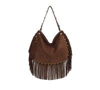 Kitise Faux Suede Fringed Studded Crossbody Shoulder Bag In Dark Brown Dark Brown