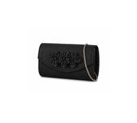 Kitise Floral Accent Clutch Evening Bag With Flap Closure And Chain Strap In Black Black