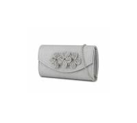 Kitise Floral Accent Clutch Evening Bag With Flap Closure And Chain Strap In Silver Silver