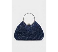Kitise Floral Beading Embroidered Round Handle Evening Bag In Blue Blue