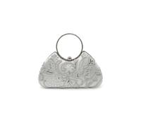 Kitise Floral Beading Embroidered Round Handle Evening Bag In Silver Silver