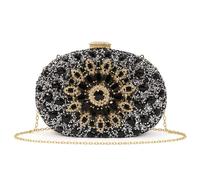 Kitise Floral Diamante Oval Evening Party Clutch Bag In Black Black