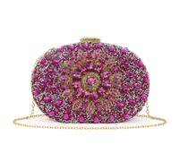 Kitise Floral Diamante Oval Evening Party Clutch Bag In Rose Rose One Size