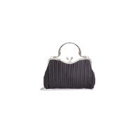 Kitise Floral Handle Pleated Satin Evening Clutch Bag In Black Black