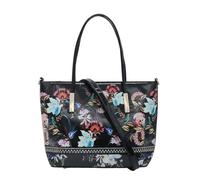 Kitise Floral Print Glossy Patent Faux Leather Tote Shoulder Handbag In Black Black