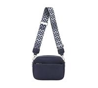 Kitise Front Zip Canvas Strap Dual Compartments Pu Leather Crossbody Bag In Blue Blue One Size