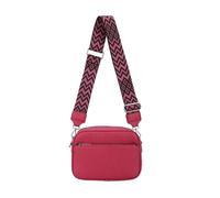 Kitise Front Zip Canvas Strap Dual Compartments Pu Leather Crossbody Bag In Fuchsia Fuchsia