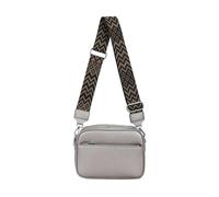 Kitise Front Zip Canvas Strap Dual Compartments Pu Leather Crossbody Bag In Metallic Silver Metallic Silver One Size