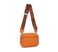 Kitise Front Zip Canvas Strap Dual Compartments Pu Leather Crossbody Bag In Orange Orange