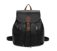 Kitise Front Zip Detail Faux Leather Drawstring Backpack Bag In Black Black