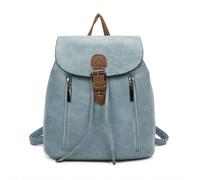 Kitise Front Zip Detail Faux Leather Drawstring Backpack Bag In Blue Blue