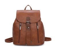 Kitise Front Zip Detail Faux Leather Drawstring Backpack Bag In Brown Brown