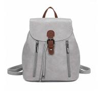 Kitise Front Zip Detail Faux Leather Drawstring Backpack Bag In Light Grey Light Grey