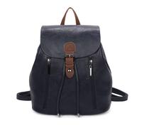 Kitise Front Zip Detail Faux Leather Drawstring Backpack Bag In Navy Navy