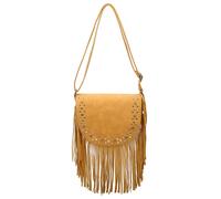 Kitise Fuax Suede Fringe Tassel Studded Crossbody Shoulder Bag In Mustard Mustard
