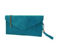 Kitise Genuine Italian Suede Envelope Style Cluth Bag Purse Flat Messenger Handbag In Turquoise Turquoise
