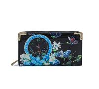 Kitise Glossy Patent Pu Leather Floral Butterfly Multi Pockets Wallet Purse In Black Black