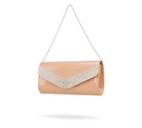 Kitise Glossy Patent Pu Leather Rhinestone Envelope Clutch Evening Bag In Nude Nude