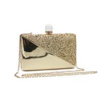 Kitise Half Glossy Half Glitter Evening Clutch With Crystal Clasp - GOLD