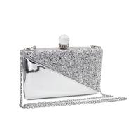 Kitise Half Glossy Half Glitter Evening Clutch With Crystal Clasp - SILVER