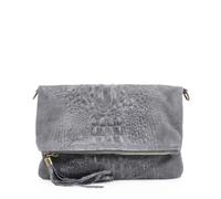 Kitise Italian Genuine Suede Croc Pattern Tassel Zip Smal Flap Over Crossbody Clutch Bag In Grey Grey One Size