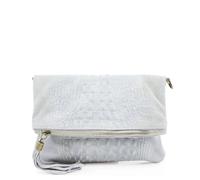 Kitise Italian Genuine Suede Croc Pattern Tassel Zip Smal Flap Over Crossbody Clutch Bag In Light Grey Light Grey One Size