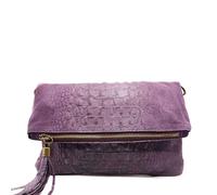 Kitise Italian Genuine Suede Croc Pattern Tassel Zip Smal Flap Over Crossbody Clutch Bag In Purple Purple One Size