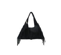 Kitise Italian Genuine Suede Fringe Crossbody Shoulder Bag - Black