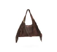 Kitise Italian Genuine Suede Fringe Crossbody Shoulder Bag - Coffee