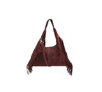 Kitise Italian Genuine Suede Fringe Crossbody Shoulder Bag - Wine