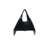 Kitise Italian Genuine Suede Side Fringe Crossbody Small Shoulder Bag In Black Black One Size