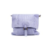 Kitise Italian Soft Suede Leather Croc Skin Pattern Flap Over Small Cross Body Bag - BLUE