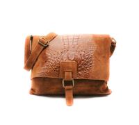 Kitise Italian Soft Suede Leather Croc Skin Pattern Flap Over Small Cross Body Bag - BROWN