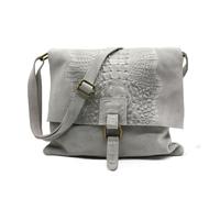 Kitise Italian Soft Suede Leather Croc Skin Pattern Flap Over Small Cross Body Bag - Light Grey