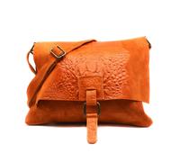 Kitise Italian Soft Suede Leather Croc Skin Pattern Flap Over Small Cross Body Bag - Orange