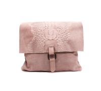 Kitise Italian Soft Suede Leather Croc Skin Pattern Flap Over Small Cross Body Bag - PINK