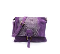 Kitise Italian Soft Suede Leather Croc Skin Pattern Flap Over Small Cross Body Bag - PURPLE