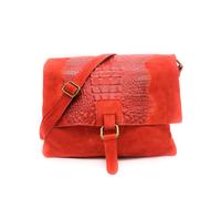 Kitise Italian Soft Suede Leather Croc Skin Pattern Flap Over Small Cross Body Bag - RED