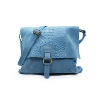 Kitise Italian Soft Suede Leather Croc Skin Pattern Flap Over Small Cross Body Bag - TURQUOISE