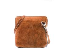 Kitise Ladies Genuine Italian Suede Leather Small Zip Around Shoulder Handbag Crossbody Bag For Women-BROWN