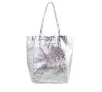 Kitise Large Genuine Italian Soft Leather Tie Closure Tote Bag In Silver Silver