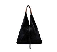 Kitise Large Genuine Italian Tie Closure V Suede Slouch Tote With Purse In Black Black One Size