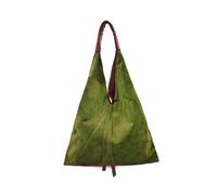 Kitise Large Genuine Italian Tie Closure V Suede Slouch Tote With Purse In Dark Green Dark Green